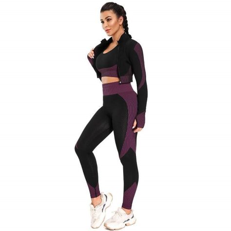 Black/Purple Seamless Tight and Crop Top