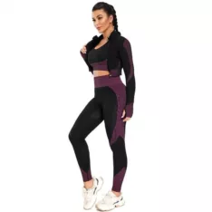 Black/Purple Seamless Tight and Crop Top