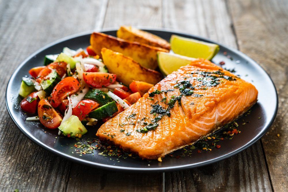 Grilled salmon with roasted vegetables