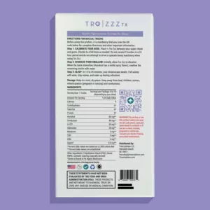 Tro Zzz sleep aid package showcasing active ingredients and dosage information